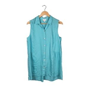 J. Jill Love Linen Sleeveless Pale Aqua Turquoise Blue Linen Top Medium